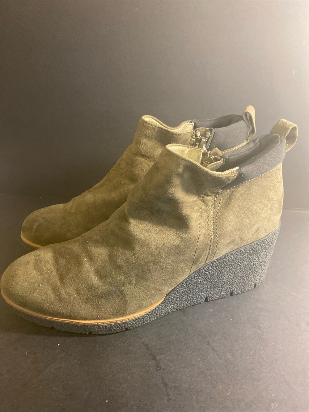 Dr Scholls Berklie Booties Women Size10M Brown Faux Suede Ankle Wedge Shoes Boot